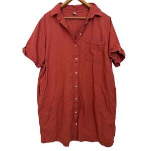 Old Navy Linen Blend High Low Button Front Shirt Dress Burnt Orange XL Midi